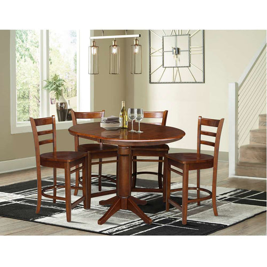 International Concepts - (Set of 5 Pcs) 36in Round Extension Dining Table with 4 Counter Height Stools in Espresso Finish - K581-36RXT-27-S61724 veiw 2