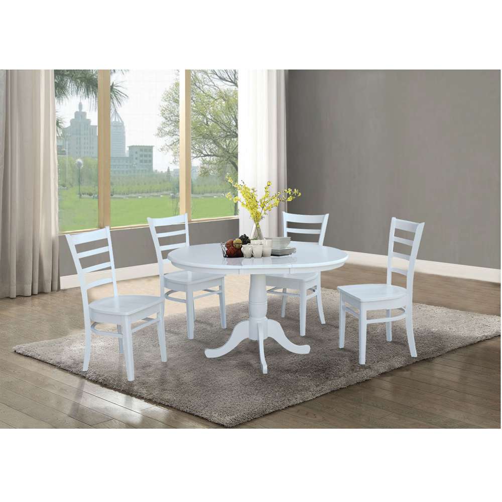 International Concepts - (Set of 5 Pcs) 36in Round Extension Dining Table with 4 Emily Chairs in White Finish - K08-36RXT-C617-4 veiw 3