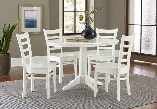 International Concepts - (Set of 5 Pcs) 36in Round Extension Dining Table with 4 Emily Chairs in White Finish - K08-36RXT-27B-C617-4 veiw 2