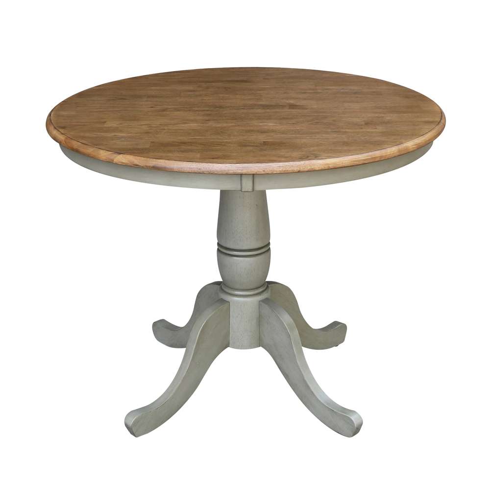 International Concepts - (Set of 5 Pcs)36in Round Top Ped Table with 2 RTA Chairs in Hickory/Stone Finish - K41-36RT-C2-4 veiw 4