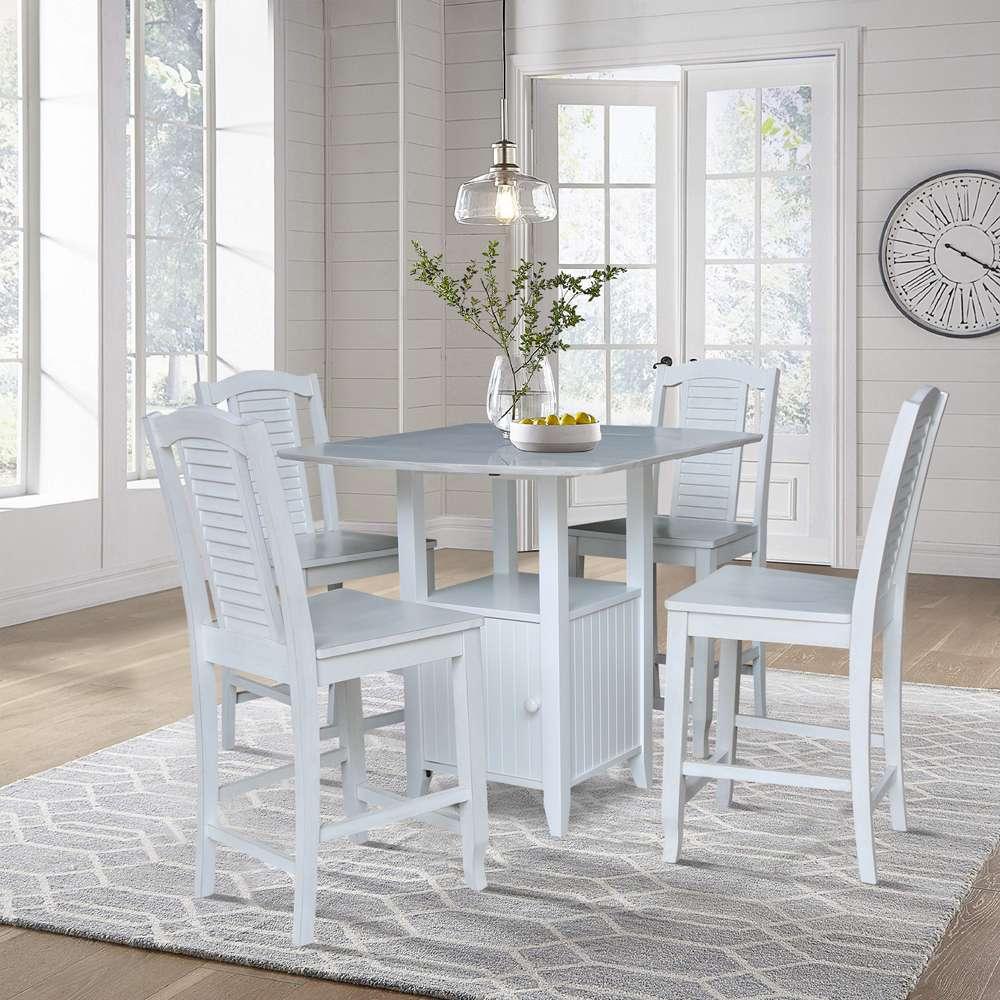 International Concepts - (Set of 5 Pcs) Dual Drop Leaf Bistro Table - Counter Height with Storage - 4 Counter Height Stools in White/Chalk - Antiqued Finish - K128-3638-S452-4 veiw 2