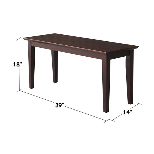 International Concepts - Shaker Styled Bench (RTA) in Rich Mocha Finish - BE15-39 veiw 2