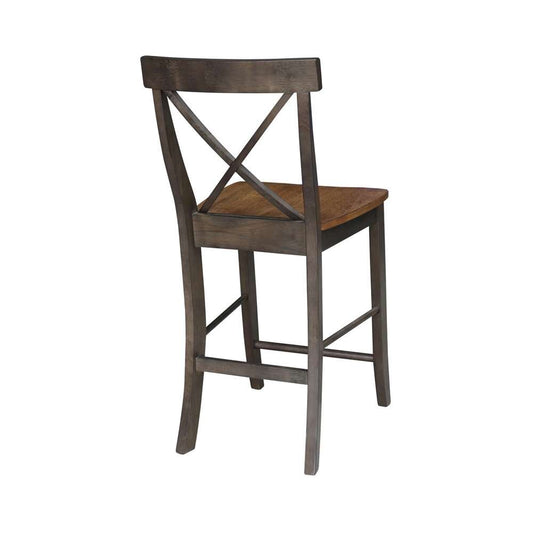 International Concepts - X-Back Counter Height Stool - 24inSH in Hickory/Washed Coal Finish - S45-6132 veiw 2