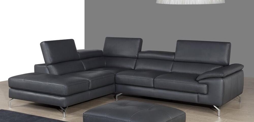 J&M Furniture - A973 Italian Leather Left Facing Chaise in Grey - 1790613-LHFC veiw 1