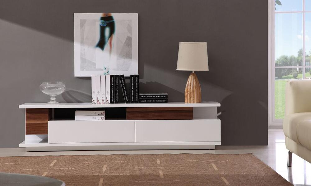 J&M Furniture - TV Stand in White High Gloss & Walnut - 17759 veiw 1