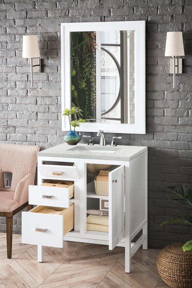 James Martin - Addison 30" Single Vanity, Glossy White w/ 3 CM Eternal Jasmine Pearl Silestone Top - E444-V30-GW-3EJP view 4