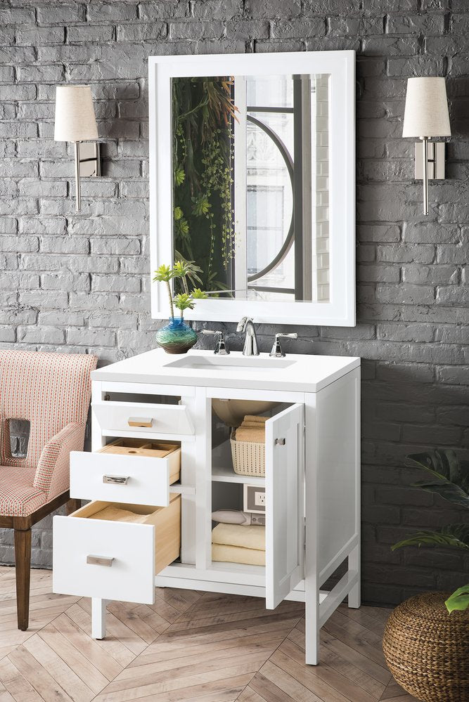 James Martin - Addison 30" Single Vanity, Glossy White w/ 3 CM White Zeus Silestone Top - E444-V30-GW-3WZ view 4