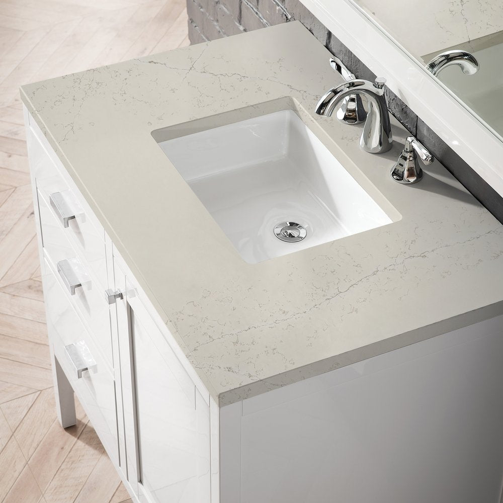James Martin - Addison 36" Single Vanity, Glossy White, w/ 3 CM Siberian Silestone Top - E444-V36-GW-3SFR view 3