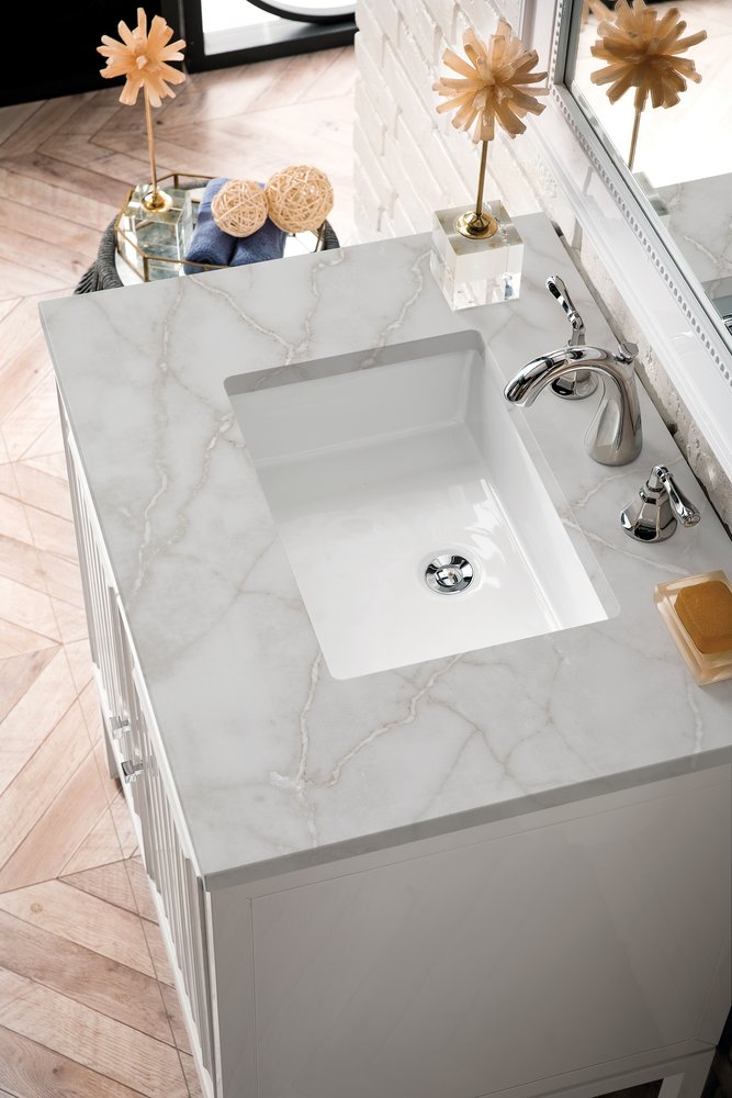 James Martin - Athens 30" Single Vanity, Glossy White w/ 3 CM Victorian Silver Silestone Top - E645-V30-GW-3VSL view 8