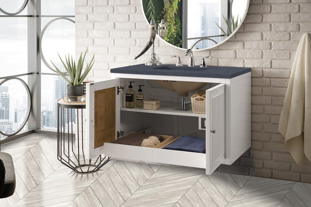 James Martin - Athens 36" Single Vanity, Glossy White w/ 3 CM Charcoal Soapstone Silestone Top - E645-V36-GW-3CSP view 9