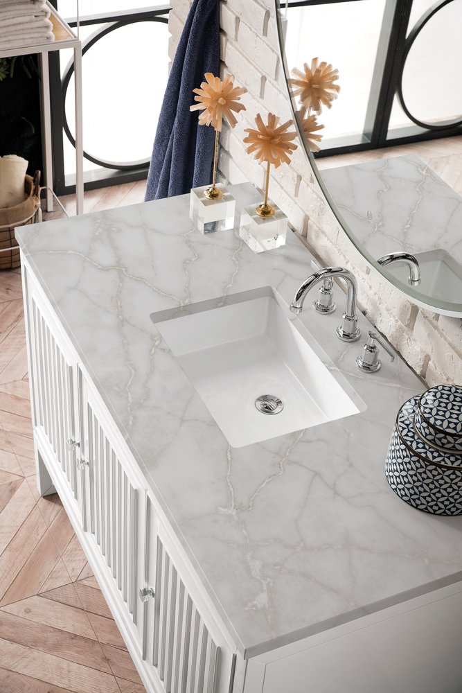 James Martin - Athens 48" Single Vanity, Glossy White w/ 3 CM Victorian Silver Silestone Top - E645-V48-GW-3VSL view 6