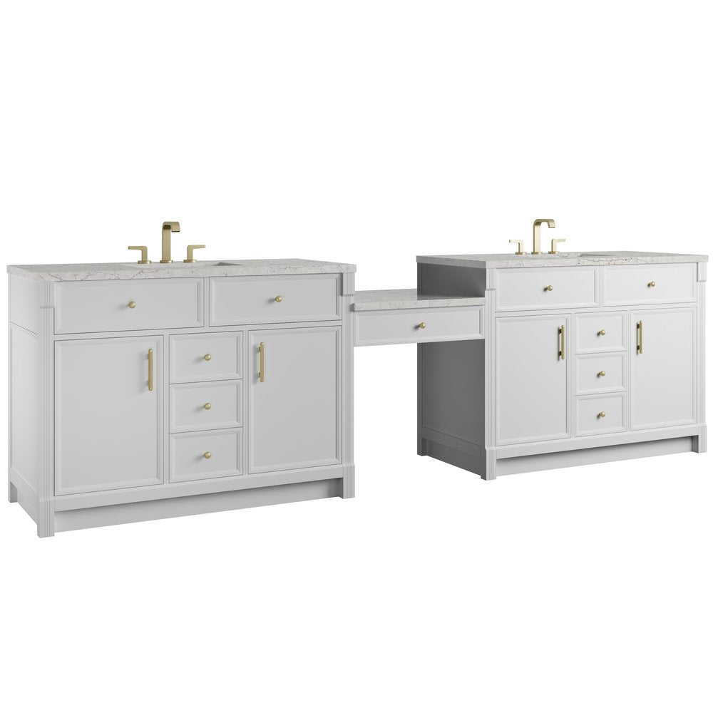 James Martin - Bellshire 120" Dual Vanity Set with 24" Make-Up Counter, Bright White w/3 cm Eternal Jasmine Pearl Silestone Top w/FreePower Wireless Charger - 660-VMC120-BW-FEJP view 5