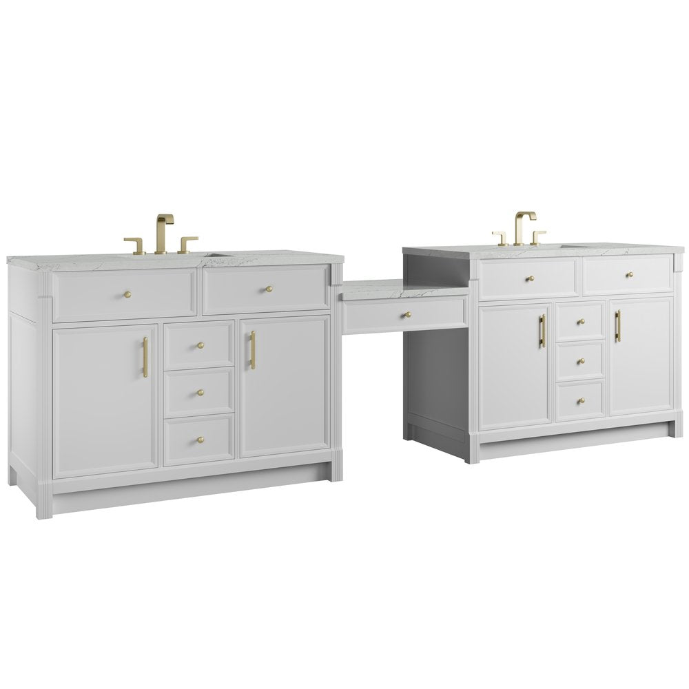 James Martin - Bellshire 120" Dual Vanity Set with 24" Make-Up Counter, Bright White w/3 cm Ethereal Noctis Silestone Top w/FreePower Wireless Charger - 660-VMC120-BW-FENC view 5