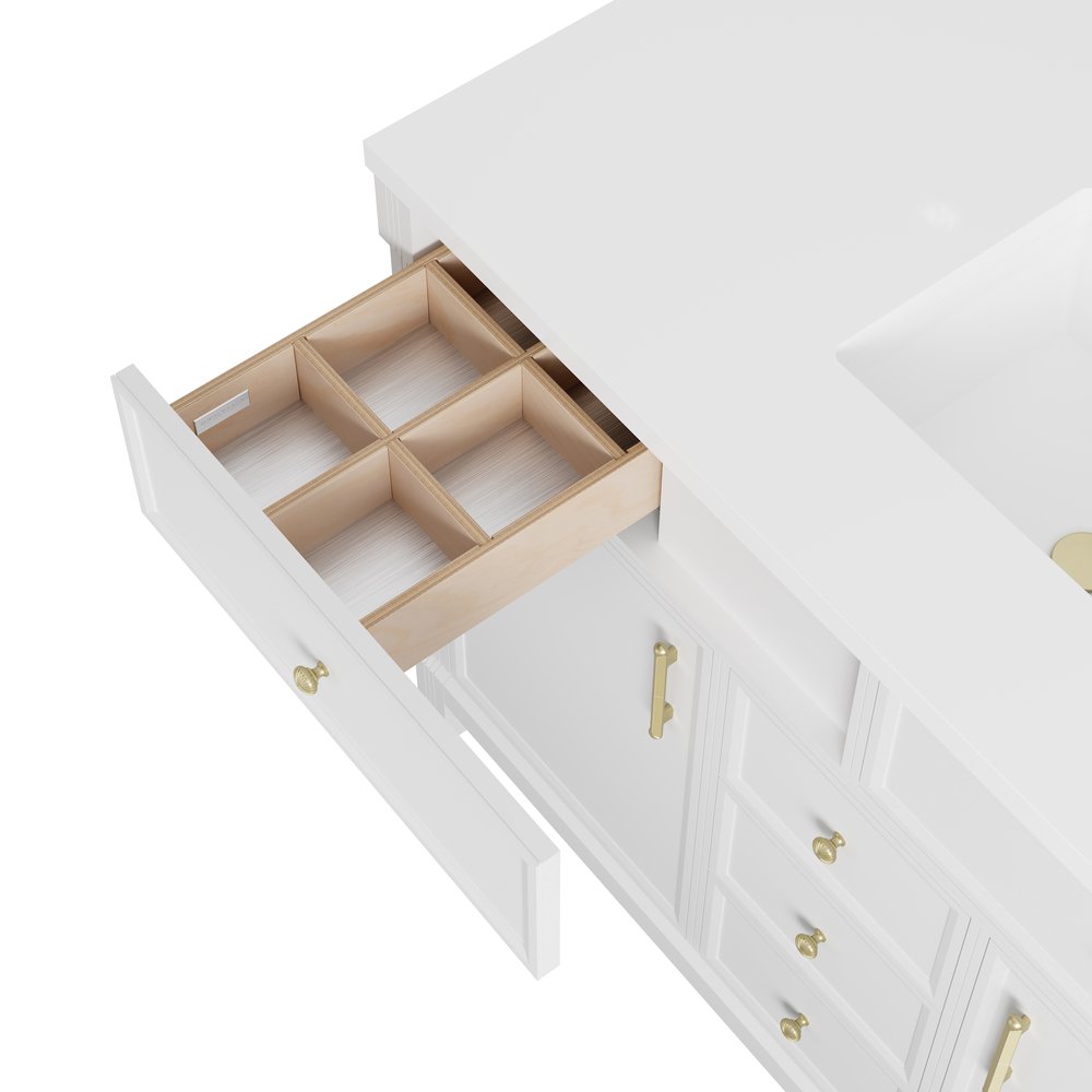 James Martin - Bellshire 120" Dual Vanity Set with 24" Make-Up Counter, Bright White w/3 cm Parisien Bleu Silestone Top w/FreePower Wireless Charger - 660-VMC120-BW-FPBL view 9