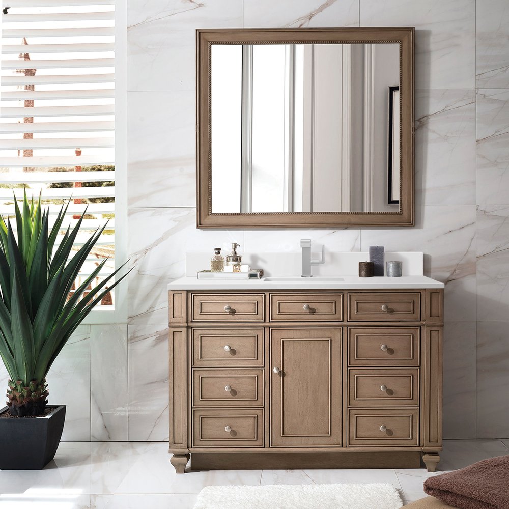 James Martin - Bristol 48" Single Vanity, Whitewashed Walnut w/ Single Hole 3 CM White Zeus Silestone Top & Backsplash - 157-V48-WW-1WZ view 2