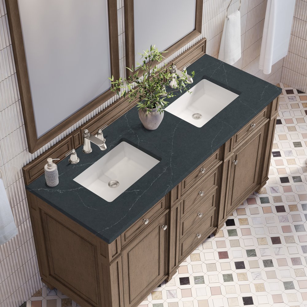 James Martin - Bristol 60" Double Vanity, Whitewashed Walnut w/ 3 CM Charcoal Soapstone Silestone Top - 157-V60D-WW-3CSP view 5