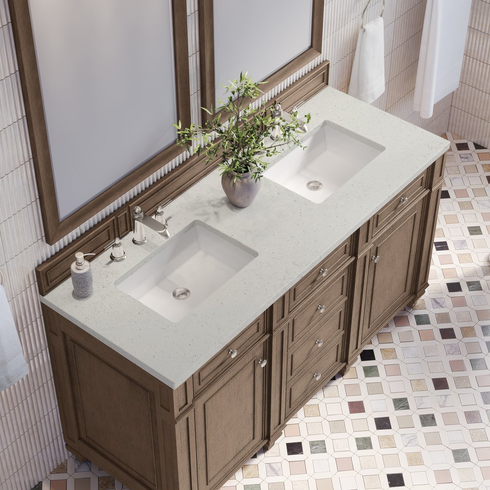 James Martin - Bristol 60" Double Vanity, Whitewashed Walnut w/ 3 CM Lime Delight Silestone Top - 157-V60D-WW-3LDL view 5