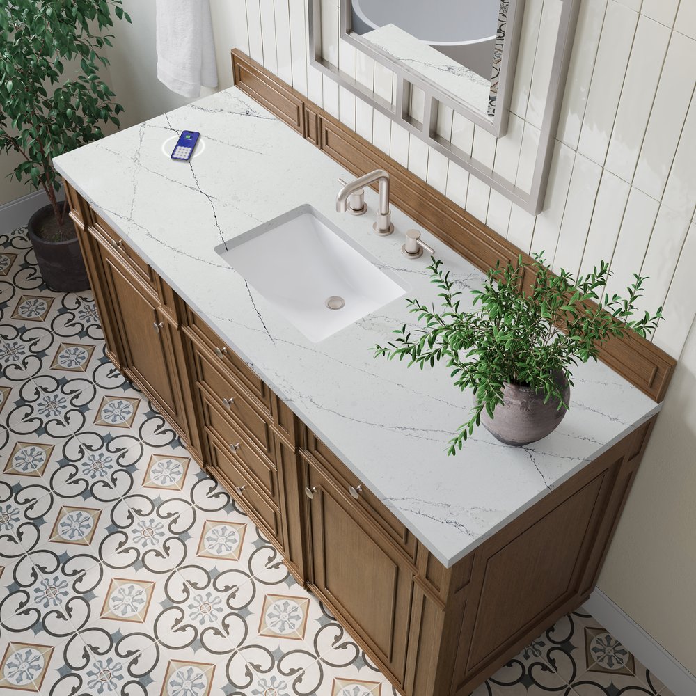 James Martin - Bristol 60" Single Vanity, Saddle Brown w/ 3 CM Ethereal Noctis Silestone Top w/FreePower Wireless Charger - 157-V60S-SBR-FENC view 6