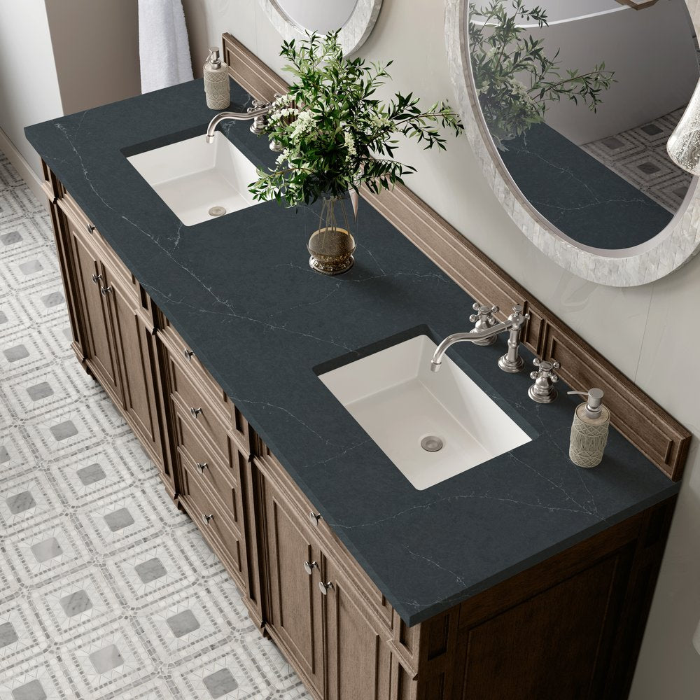 James Martin - Bristol 72" Double Vanity, Whitewashed Walnut w/ 3 CM Charcoal Soapstone Silestone Top - 157-V72-WW-3CSP view 5