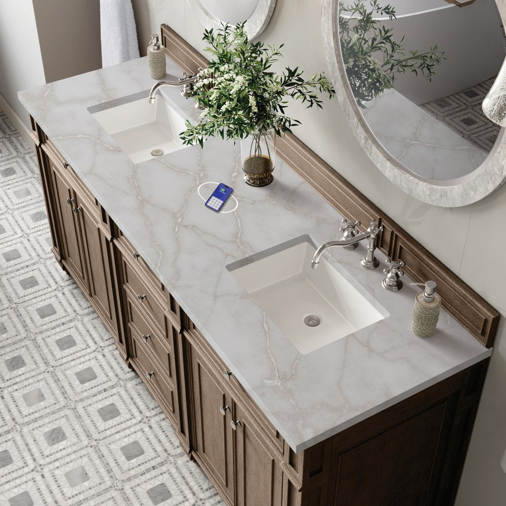 James Martin - Bristol 72" Double Vanity, Whitewashed Walnut w/ 3 CM Victorian Silver Silestone Top w/FreePower Wireless Charger - 157-V72-WW-FVSL view 6