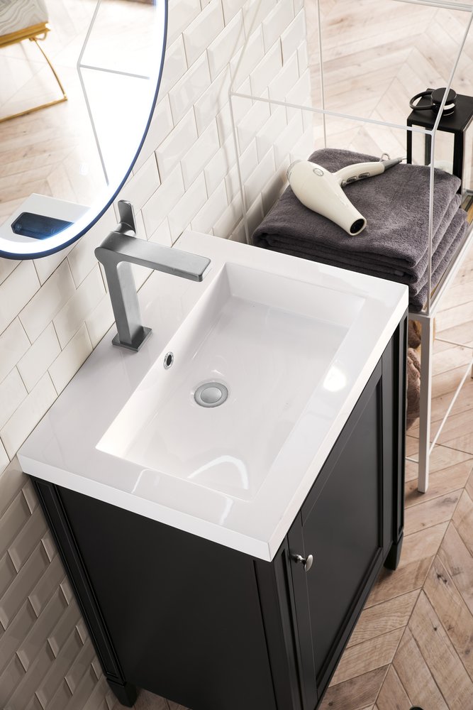 James Martin - Britannia 24" Single Vanity, Black Onyx w/ White Glossy Composite Stone Top - E652V24BKOWG view 5