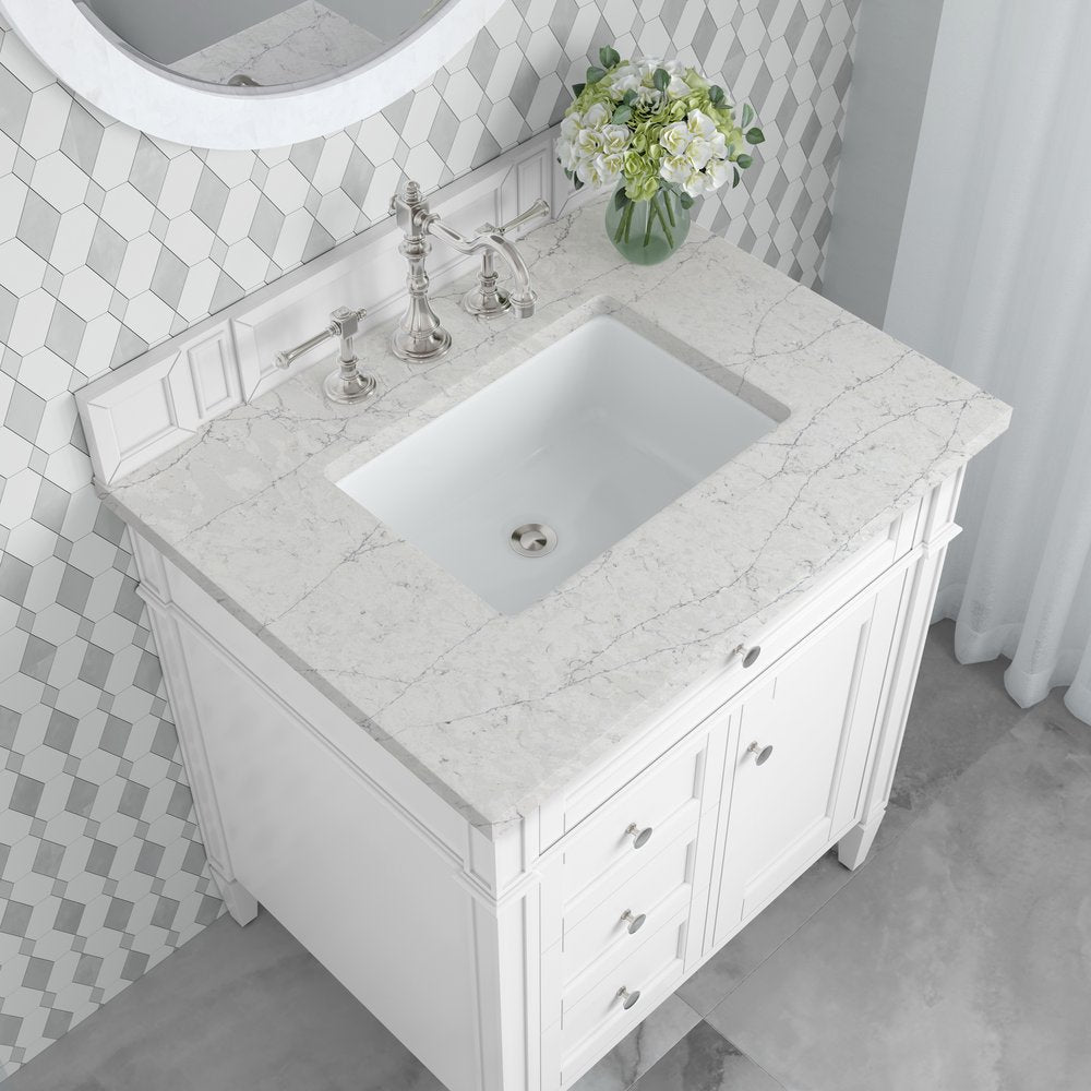 James Martin - Brittany 30" Single Vanity, Bright White, w/ 3 CM Eternal Jasmine Pearl Silestone Top - 655-V30-BW-3EJP view 7