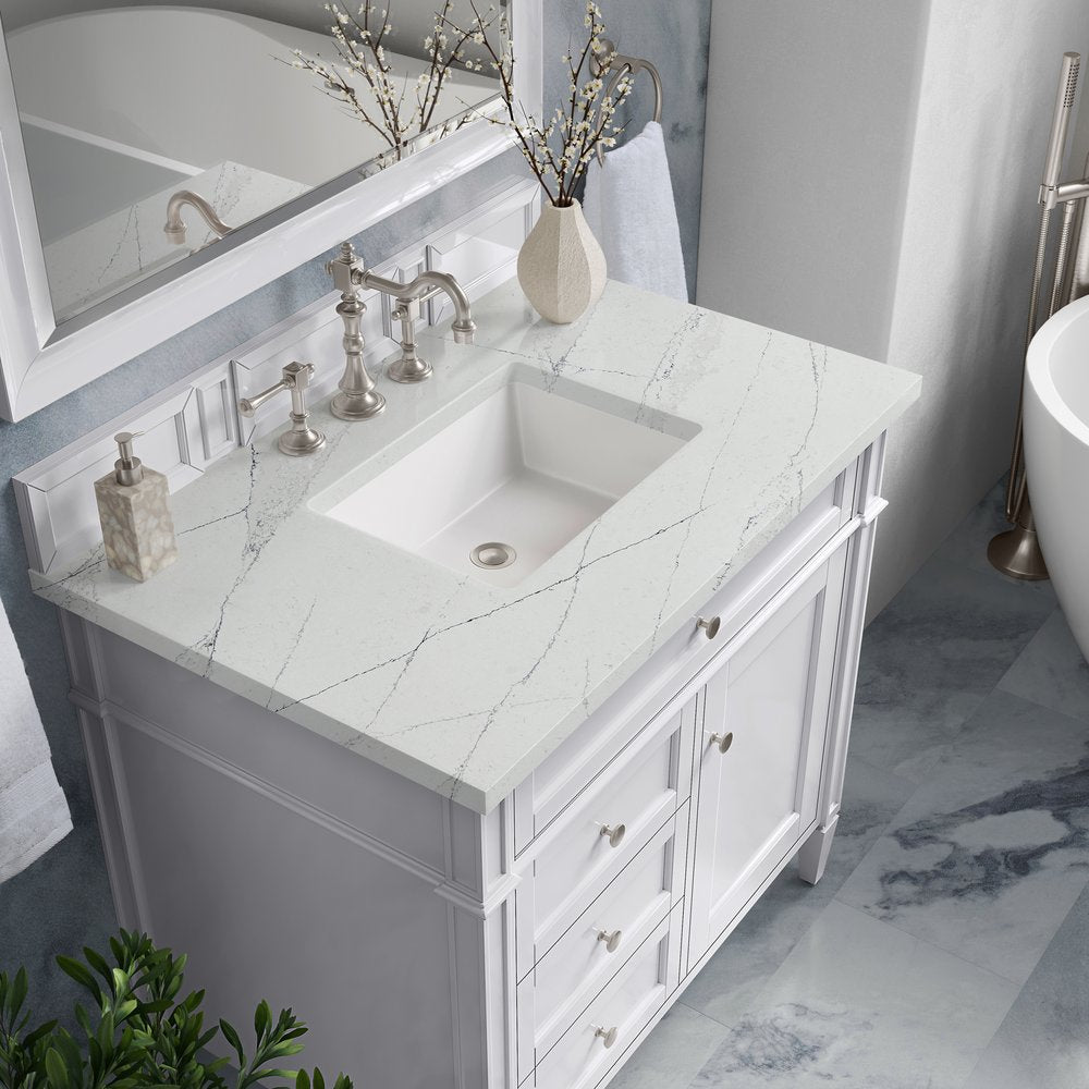 James Martin - Brittany 36" Single Vanity, Bright White w/ 3 CM Ethereal Noctis Silestone Top - 655-V36-BW-3ENC view 7