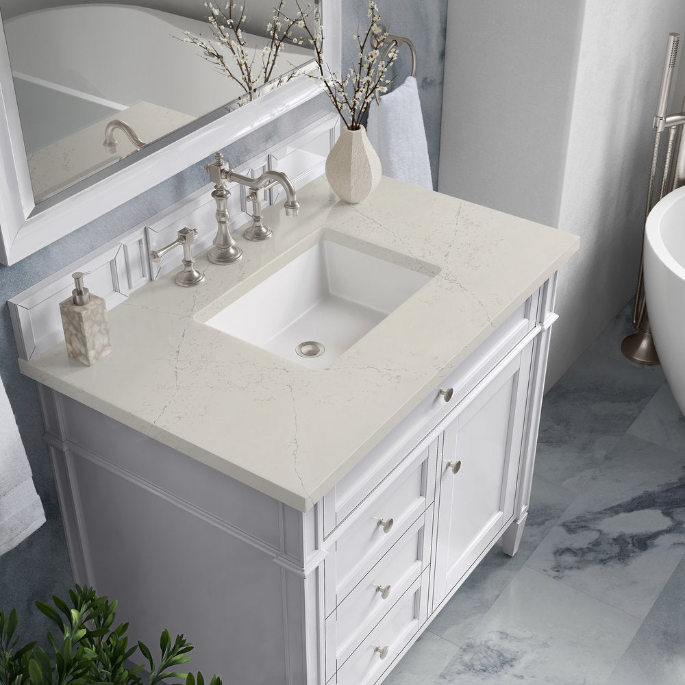James Martin - Brittany 36" Single Vanity in Bright White, w/ 3 CM Siberian Silestone Top - 655-V36-BW-3SFR view 6
