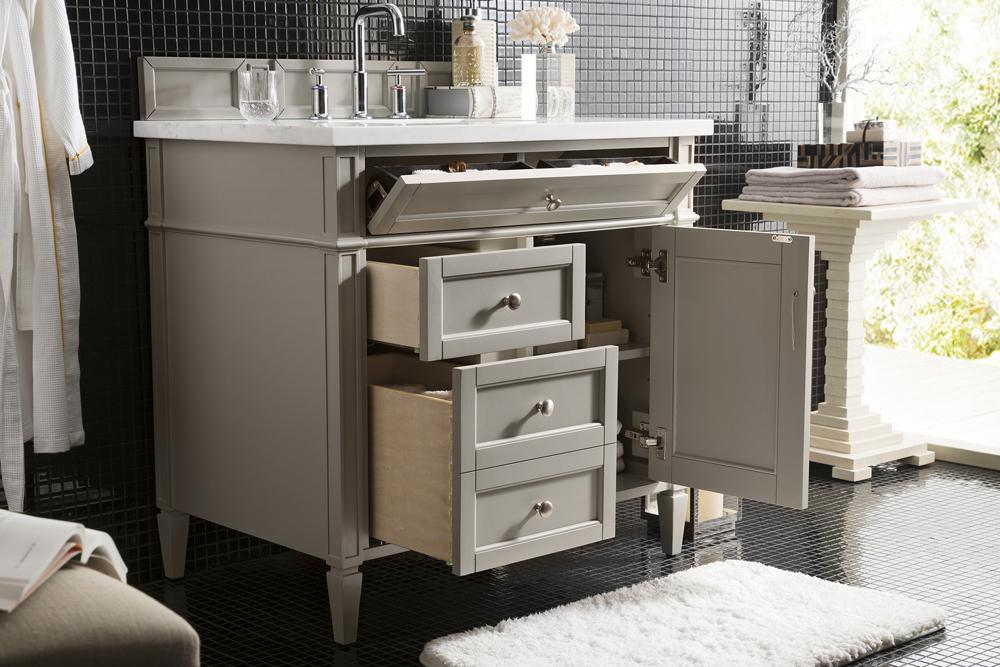 James Martin - Brittany 36in Urban Gray Single Vanity with 3 CM Arctic Fall Solid Surface Top - 650-V36-UGR-3AF veiw 1