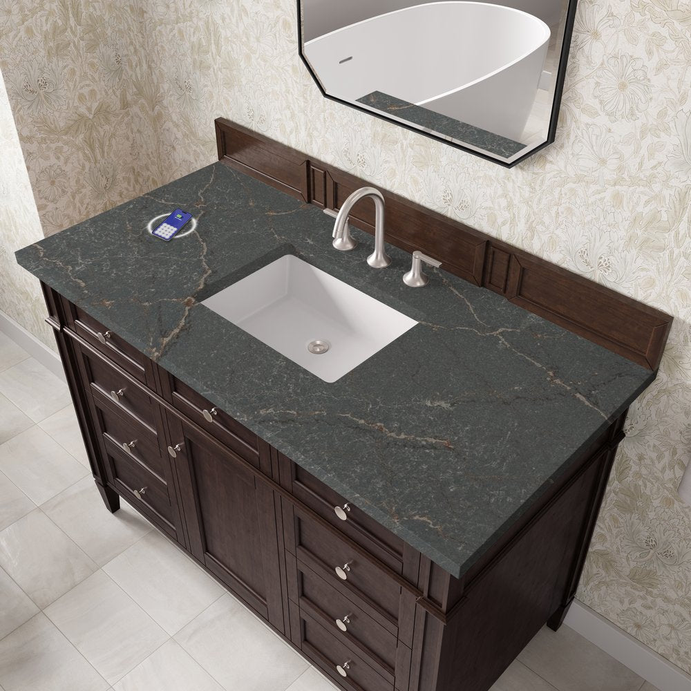 James Martin - Brittany 48" Single Vanity, Burnished Mahogany w/ 3 CM Parisien Bleu Silestone Top w/FreePower Wireless Charger - 650-V48-BNM-FPBL view 7