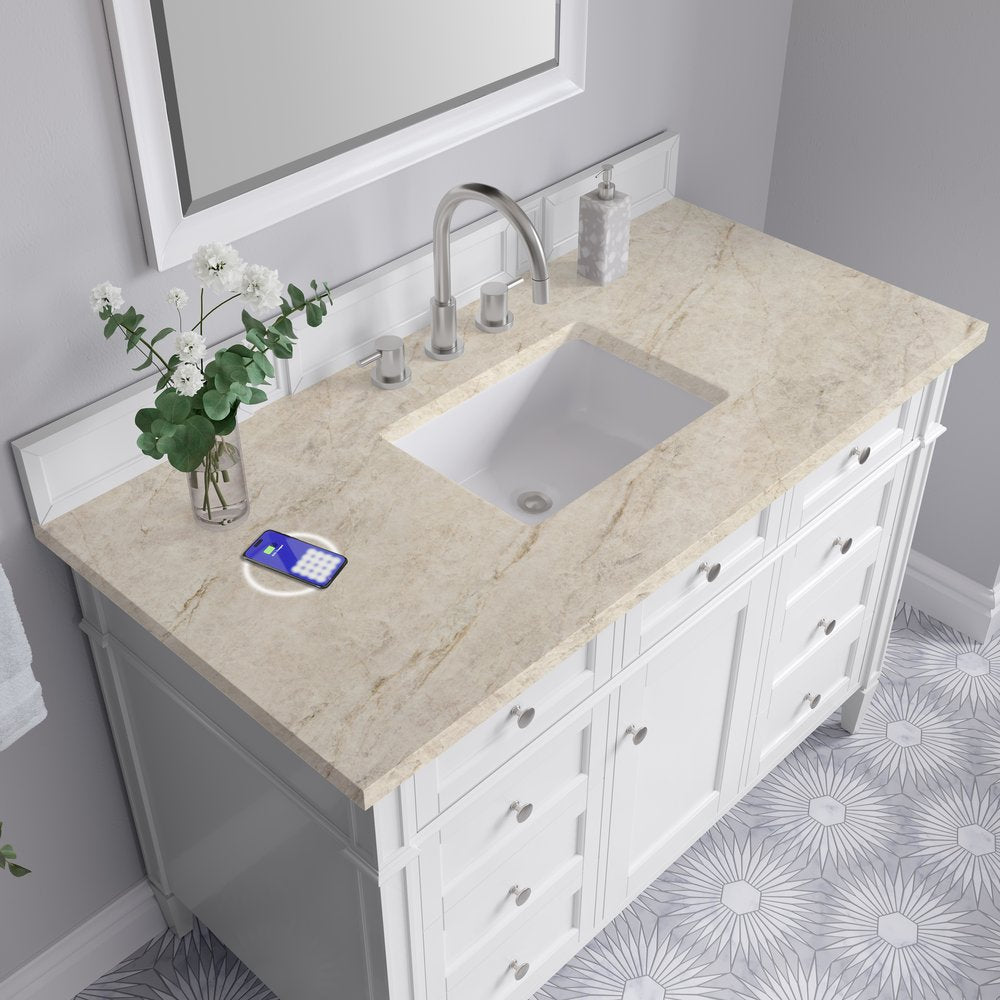 James Martin - Brittany 48" Single Vanity in Bright White, w/ 3 CM Tajnar Eclos Top w/FreePower Wireless Charger - 655-V48-BW-FTJR view 6