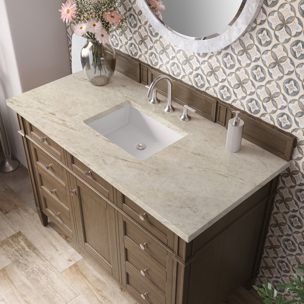 James Martin - Brittany 48" Single Vanity, Saddle Brown, w/ 3 CM Tajnar Eclos Top - 650-V48-SBR-3TJR view 6