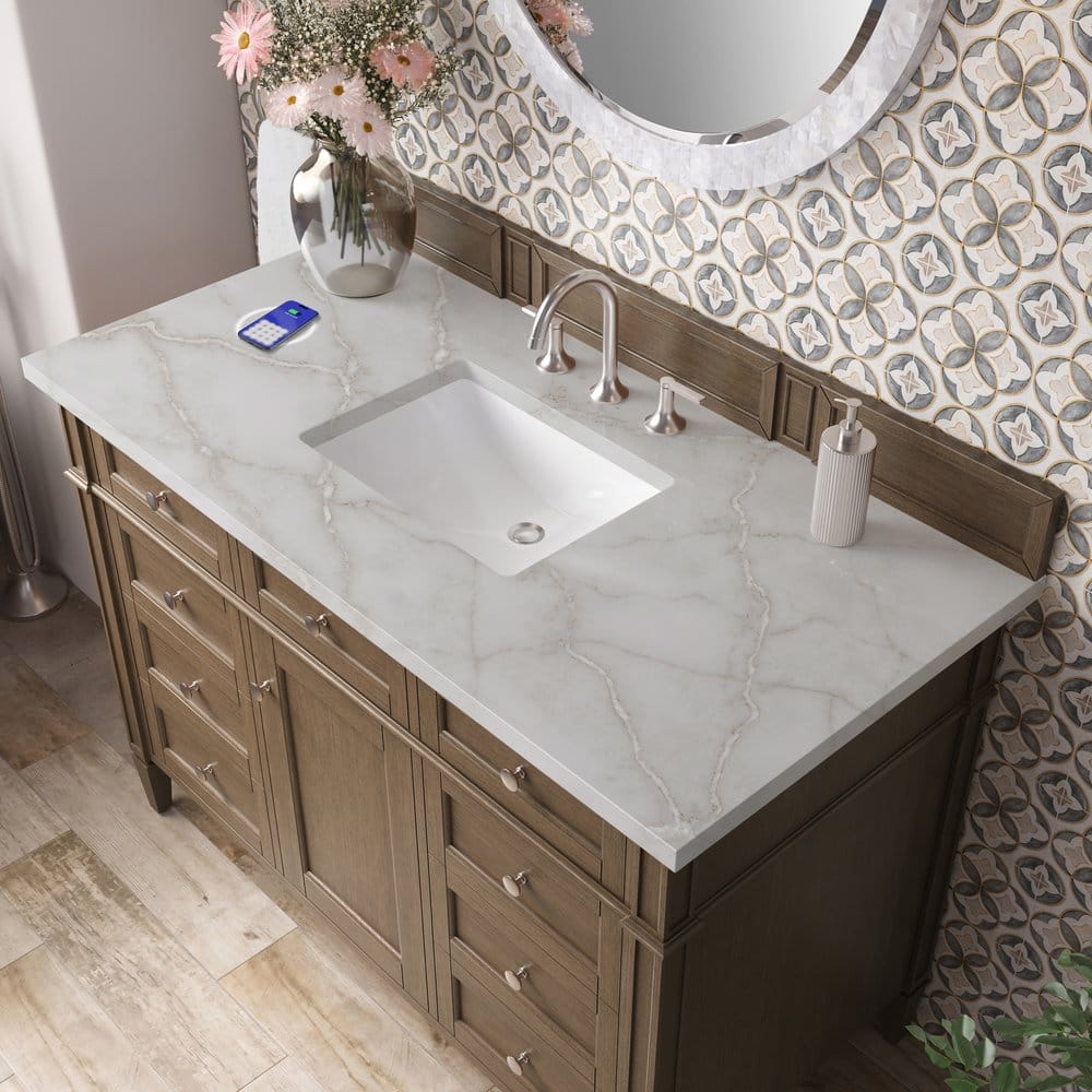 James Martin - Brittany 48" Single Vanity, Saddle Brown w/ 3 CM Victorian Silver Silestone Top w/FreePower Wireless Charger - 650-V48-SBR-FVSL view 8