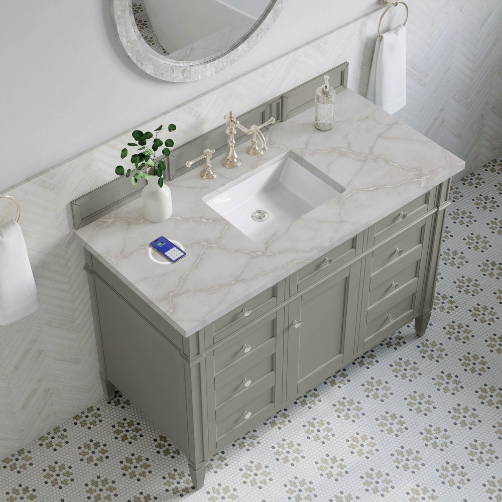James Martin - Brittany 48" Single Vanity, Urban Gray w/ 3 CM Victorian Silver Silestone Top w/FreePower Wireless Charger - 650-V48-UGR-FVSL view 8