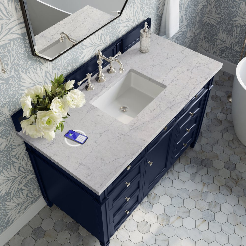 James Martin - Brittany 48" Single Vanity, Victory Blue w/ 3 CM Eternal Jasmine Pearl Silestone Top w/FreePower Wireless Charger - 650-V48-VBL-FEJP view 9