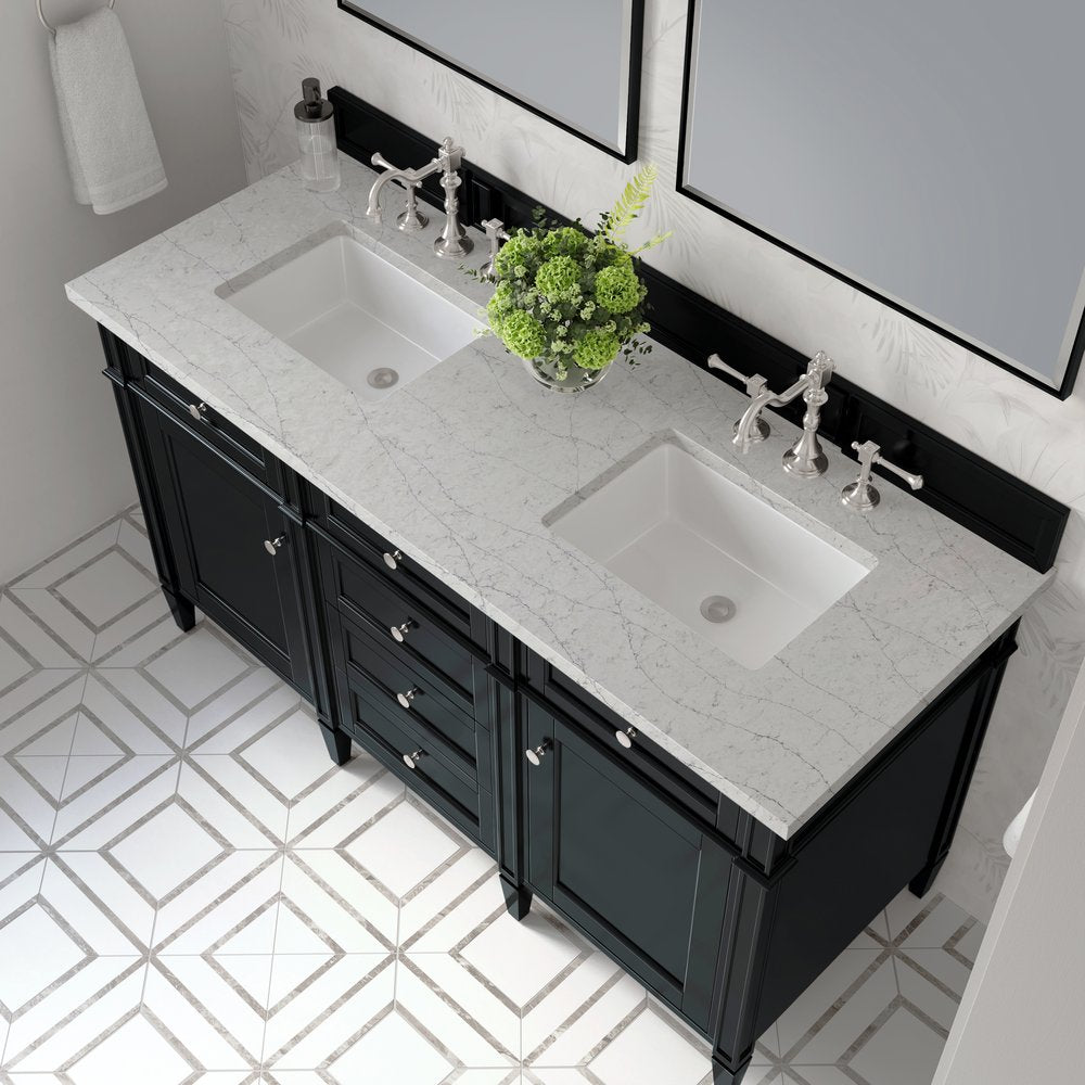 James Martin - Brittany 60" Double Vanity, Black Onyx w/ 3 CM Eternal Jasmine Pearl Silestone Top - 650-V60D-BKO-3EJP view 7