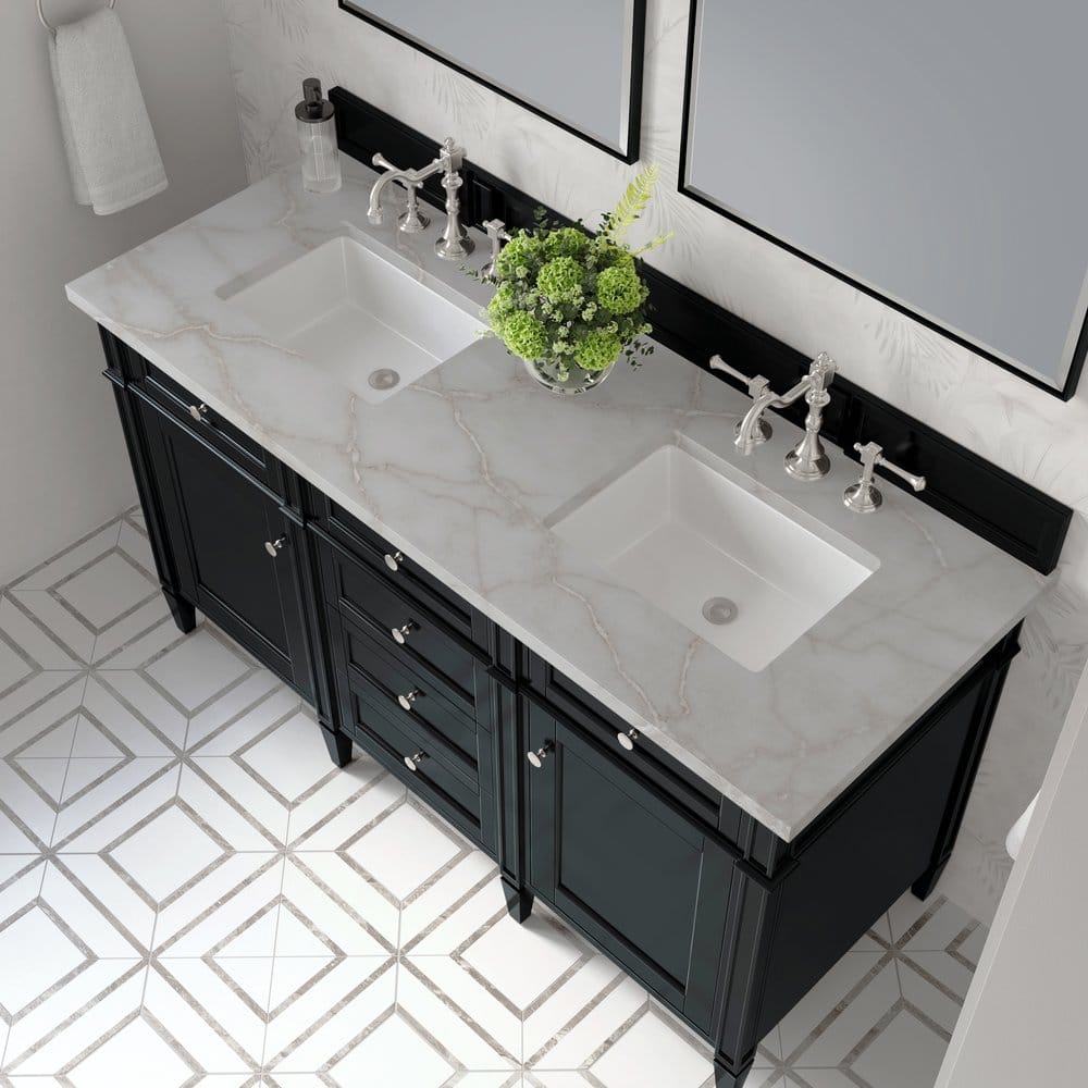 James Martin - Brittany 60" Double Vanity, Black Onyx w/ 3 CM Victorian Silver Silestone Top - 650-V60D-BKO-3VSL view 7