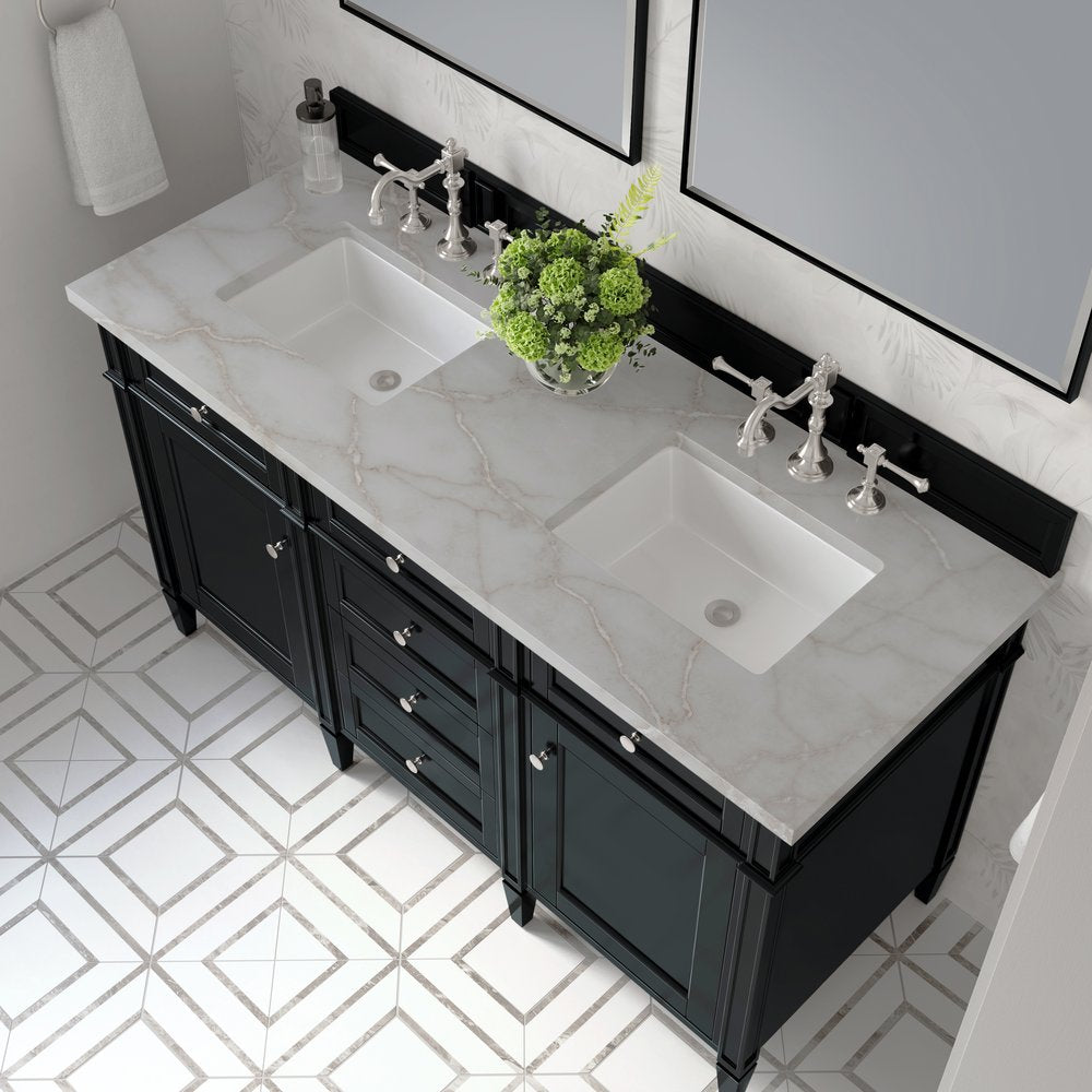 James Martin - Brittany 60" Double Vanity, Black Onyx w/ 3 CM Victorian Silver Silestone Top - 650-V60D-BKO-3VSL view 7