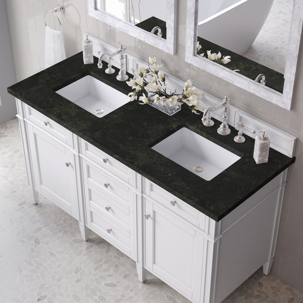 James Martin - Brittany 60" Double Vanity in Bright White, w/ 3 CM Phantome Eclos Top - 655-V60D-BW-3PHT view 6