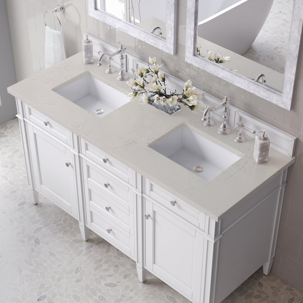 James Martin - Brittany 60" Double Vanity in Bright White, w/ 3 CM Siberian Silestone Top - 655-V60D-BW-3SFR view 6