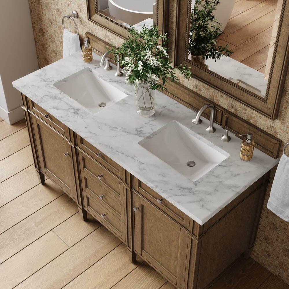 James Martin - Brittany 60" Double Vanity, Saddle Brown w/ 3 CM Carrara Marble Top - 650-V60D-SBR-3CAR view 7