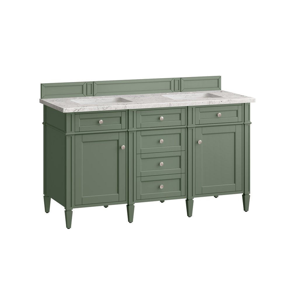 James Martin - Brittany 60" Double Vanity, Smokey Celadon w/ 3 CM Eternal Jasmine Pearl Top w/FreePower Wireless Charger - 650-V60D-SC-FEJP view 9