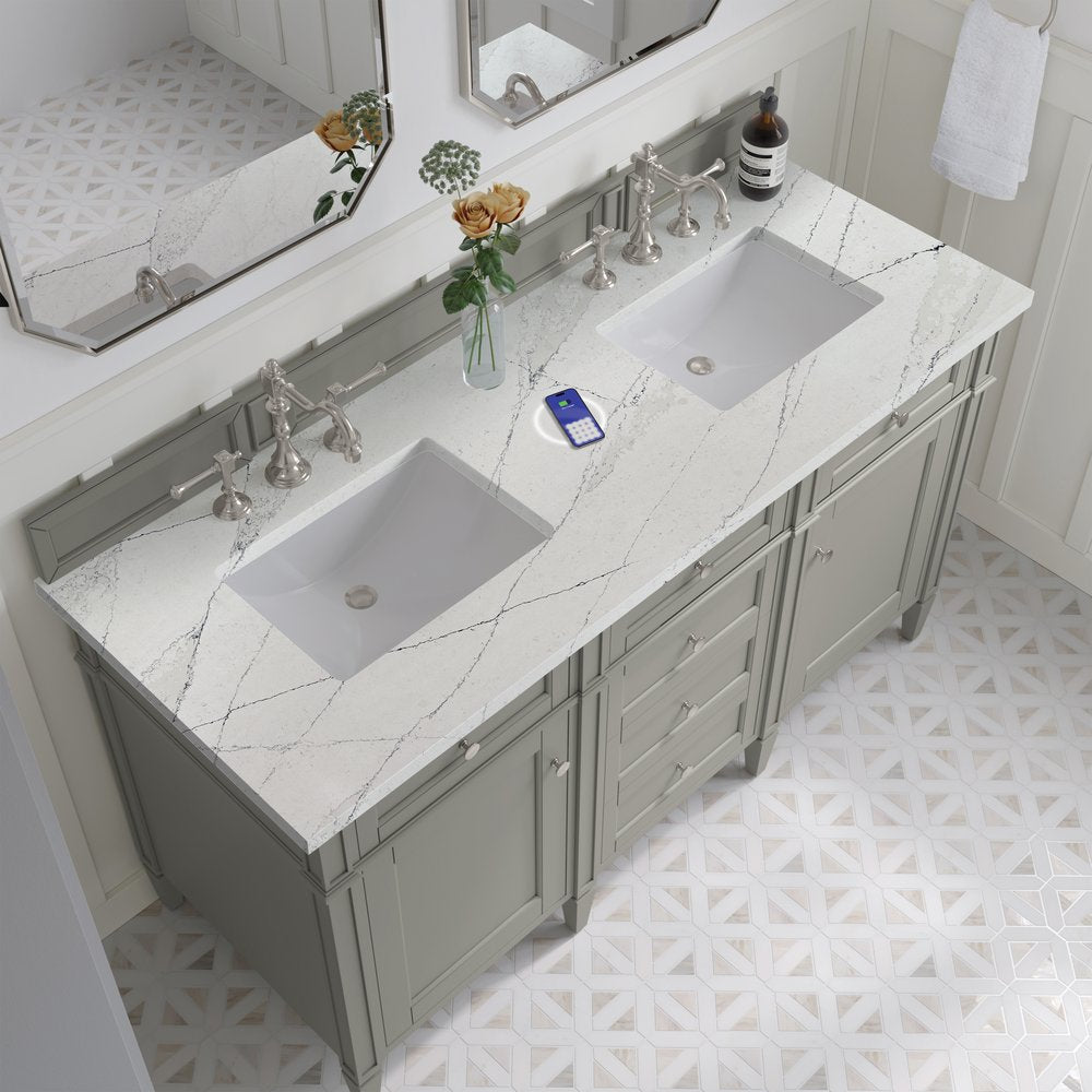 James Martin - Brittany 60" Double Vanity, Urban Gray w/ 3 CM Ethereal Noctis Silestone Top w/FreePower Wireless Charger - 650-V60D-UGR-FENC view 8