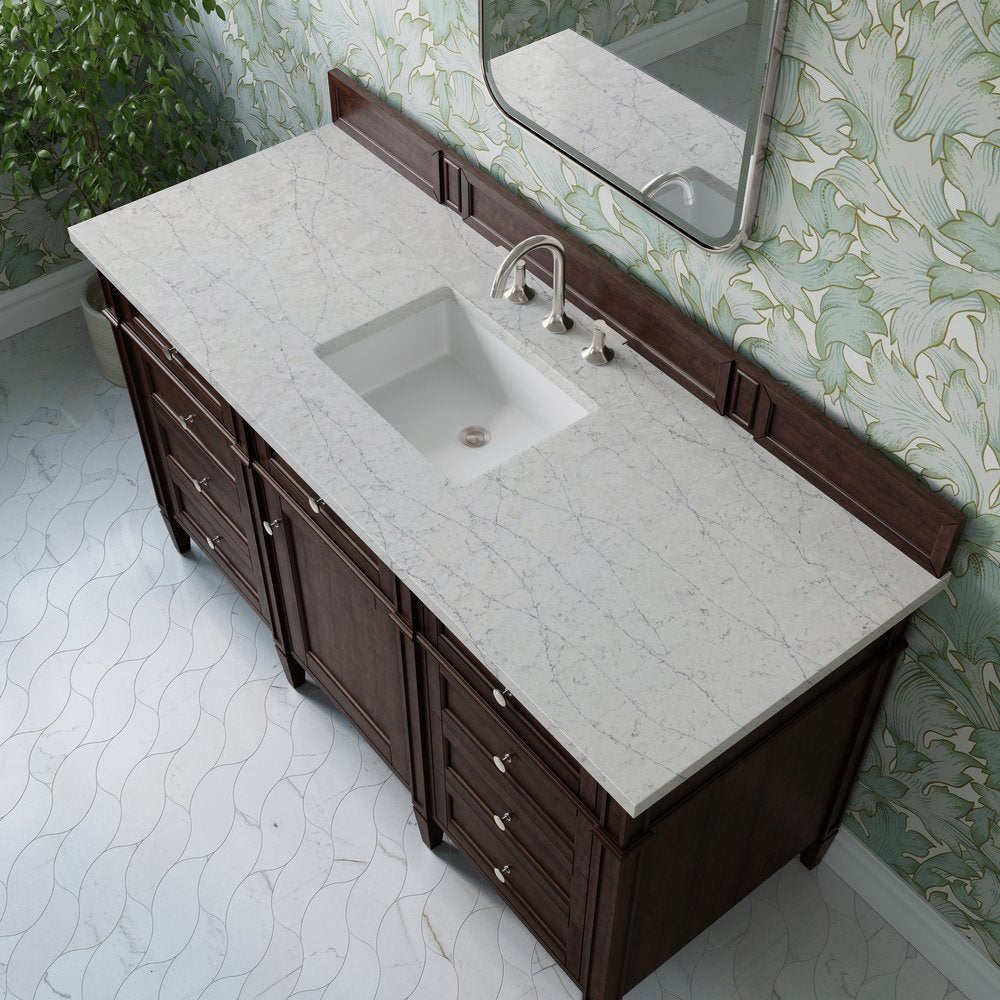 James Martin - Brittany 60" Single Vanity, Burnished Mahogany w/ 3 CM Eternal Jasmine Pearl Silestone Top - 650-V60S-BNM-3EJP view 7