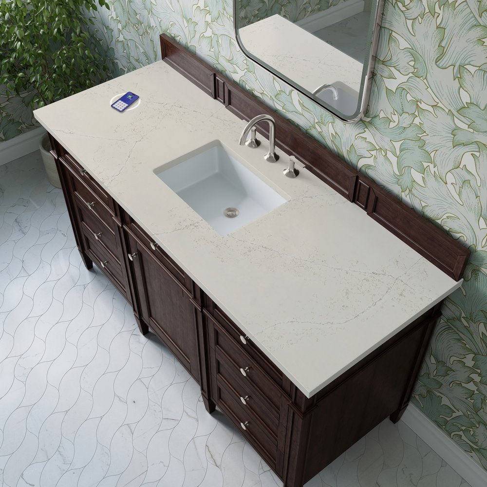 James Martin - Brittany 60" Single Vanity, Burnished Mahogany, w/ 3 CM Siberian Silestone Top w/FreePower Wireless Charger - 650-V60S-BNM-FSFR view 6