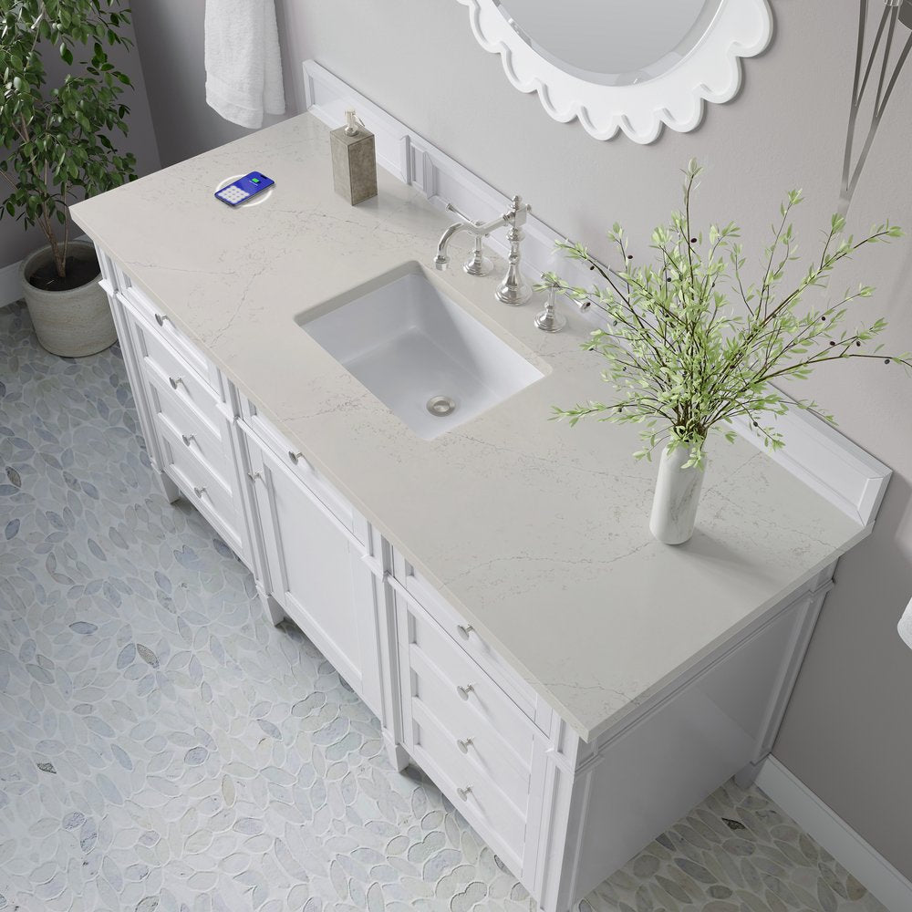 James Martin - Brittany 60" Single Vanity in Bright White, w/ 3 CM Siberian Silestone Top w/FreePower Wireless Charger - 655-V60S-BW-FSFR view 6