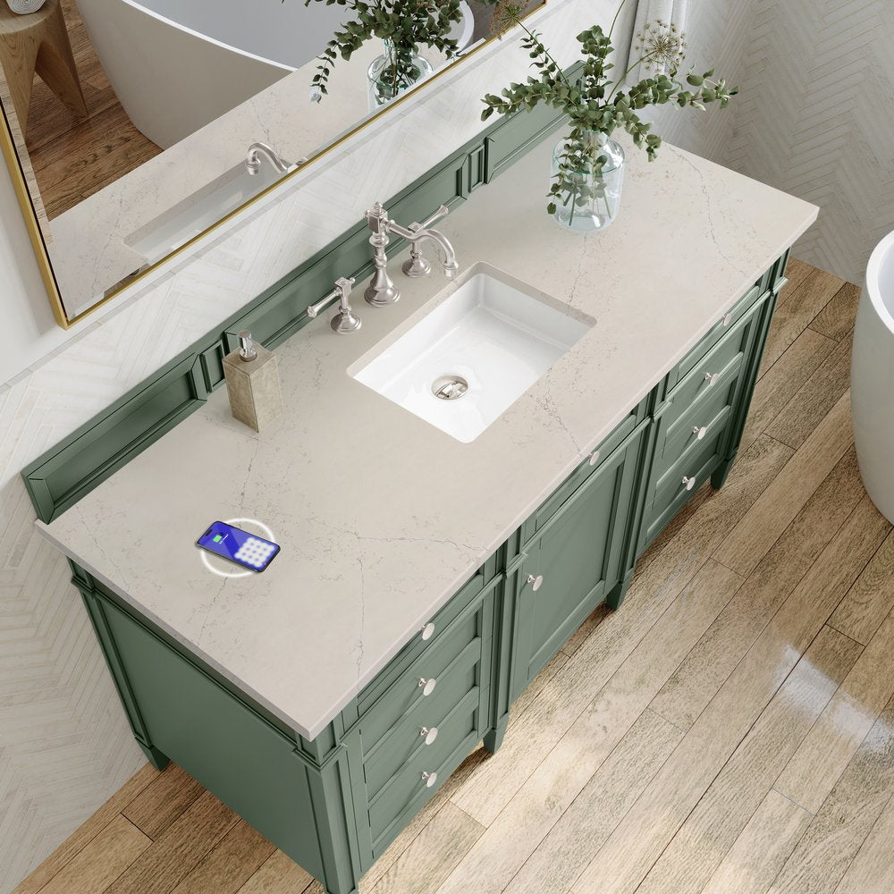 James Martin - Brittany 60" Single Vanity, Smokey Celadon, w/ 3 CM Siberian Silestone Top w/FreePower Wireless Charger - 650-V60S-SC-FSFR view 6