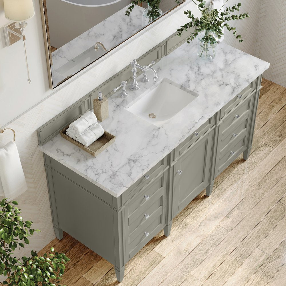 James Martin - Brittany 60" Single Vanity, Urban Gray w/ 3 CM Carrara Marble Top - 650-V60S-UGR-3CAR view 8