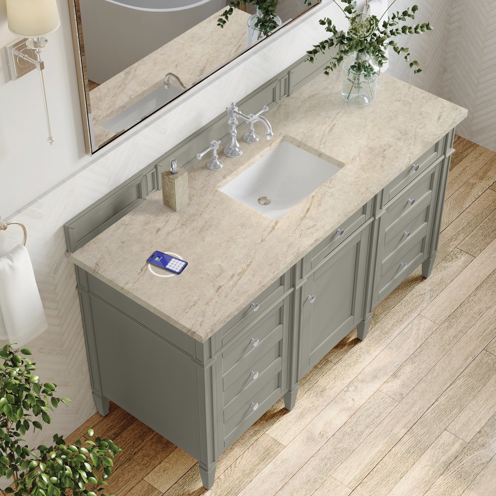 James Martin - Brittany 60" Single Vanity, Urban Gray, w/ 3 CM Tajnar Eclos Top w/FreePower Wireless Charger - 650-V60S-UGR-FTJR view 6