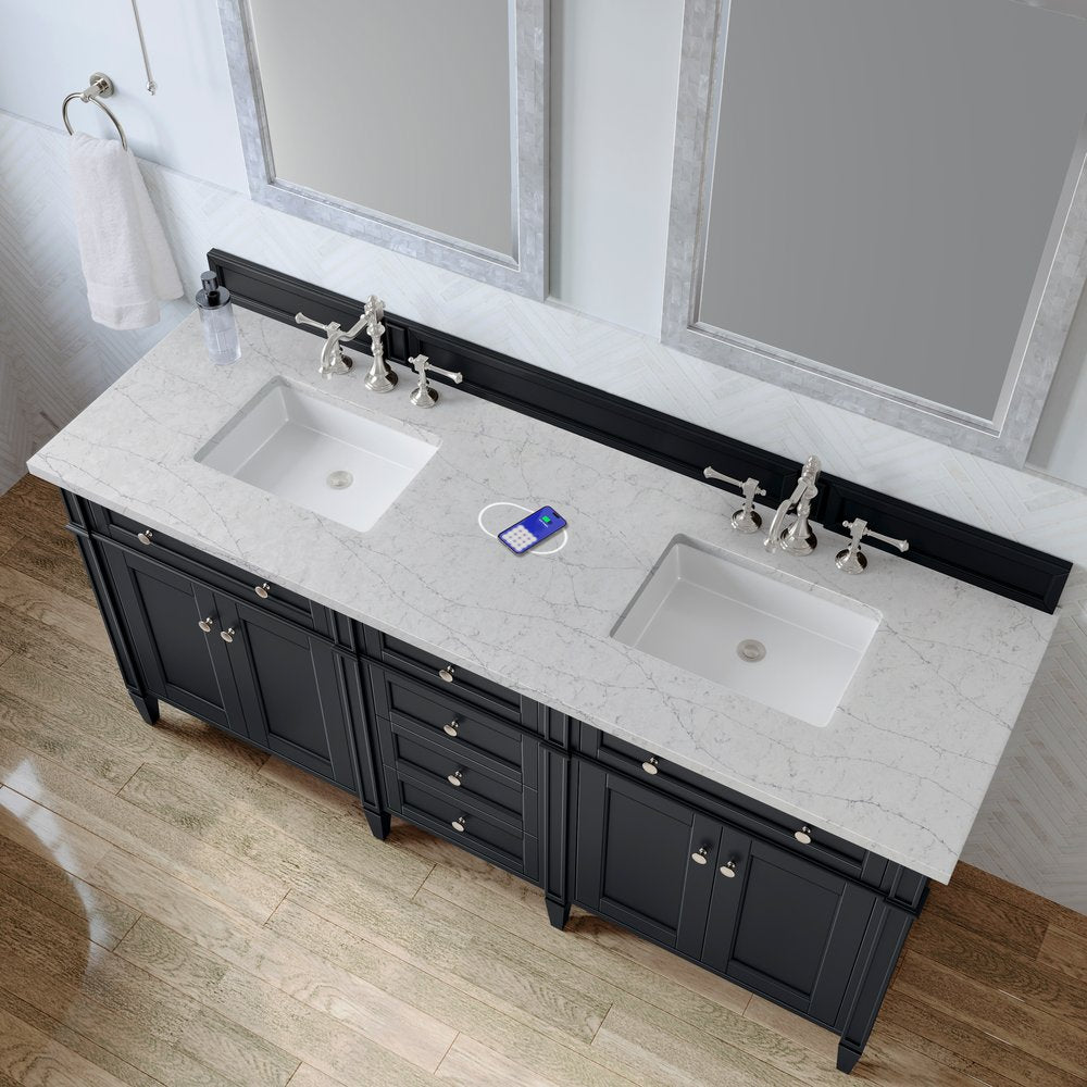 James Martin - Brittany 72" Double Vanity, Black Onyx w/ 3 CM Eternal Jasmine Pearl Silestone Top w/FreePower Wireless Charger - 650-V72-BKO-FEJP view 8